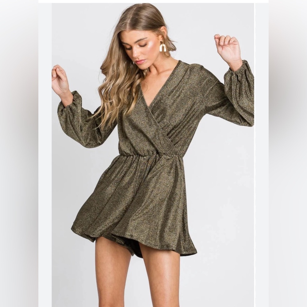 Elegant Metallic Wrap Dress romper